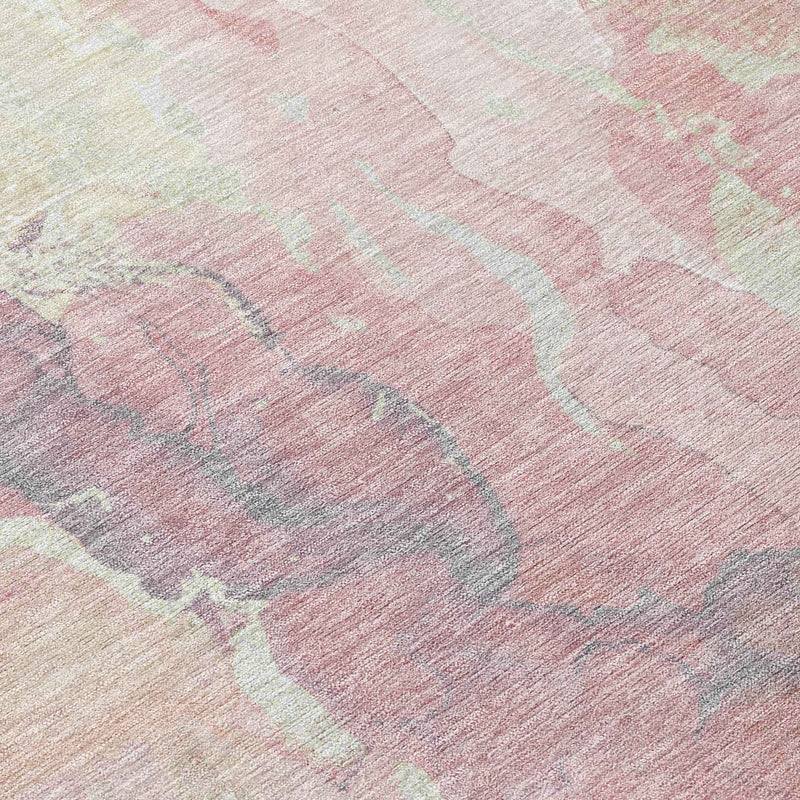 8' Pink And Beige Round Abstract Washable Indoor Outdoor Area Rug