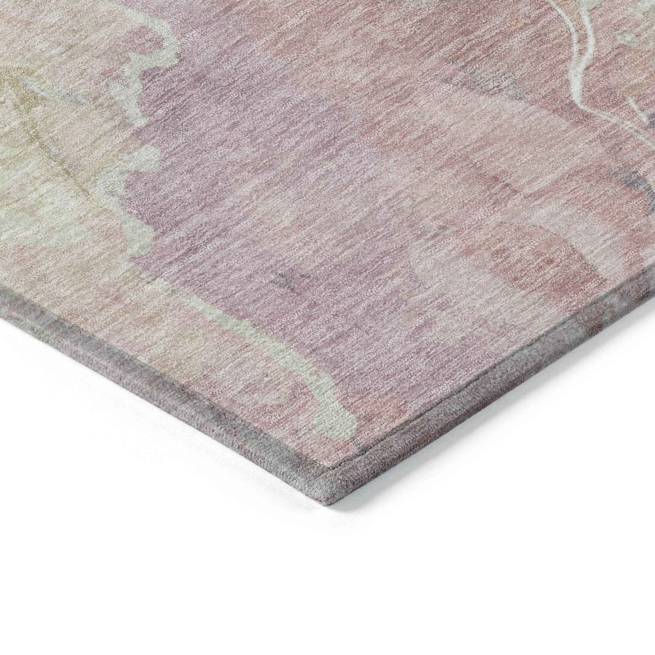 8' Pink And Beige Round Abstract Washable Indoor Outdoor Area Rug