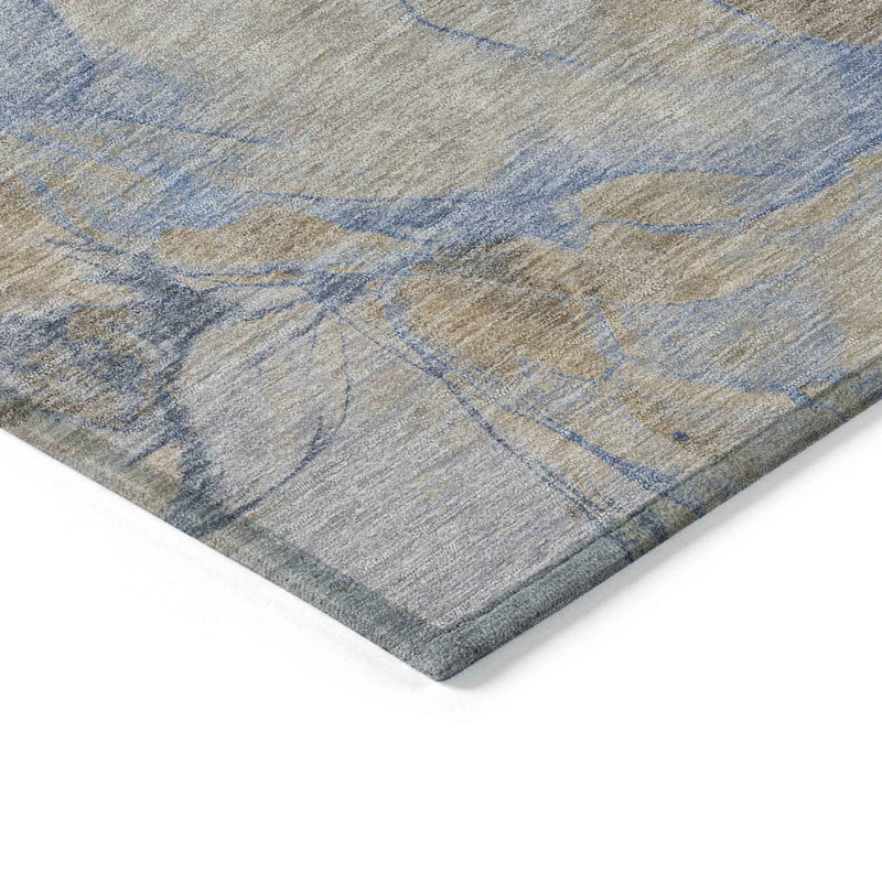 8' Taupe Beige And Blue Round Abstract Washable Indoor Outdoor Area Rug
