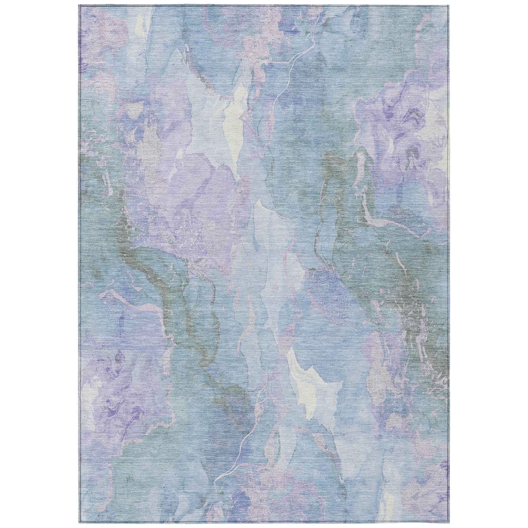 9' X 12' Lavender And Sky Blue Abstract Washable Indoor Outdoor Area Rug