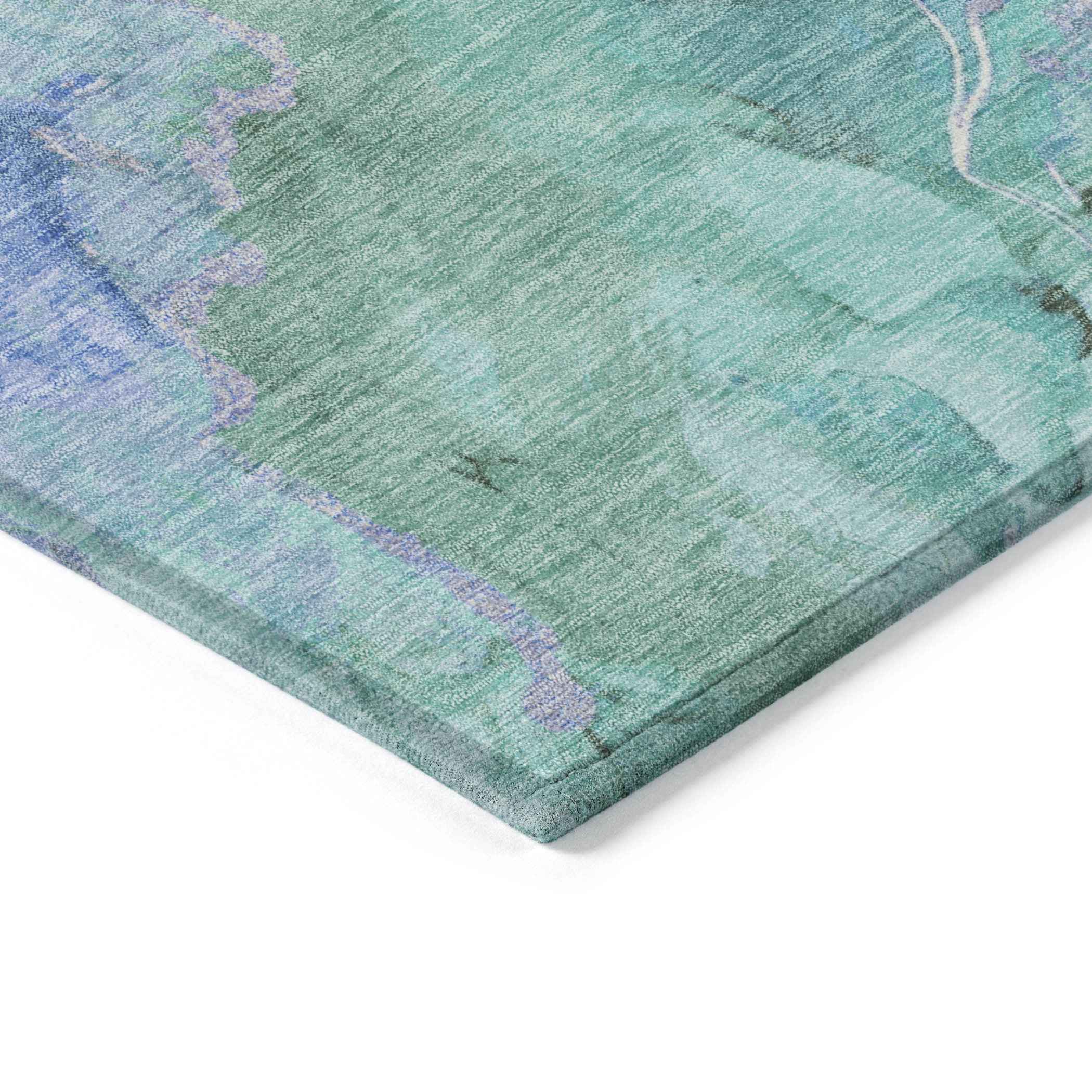 3' X 5' Teal Blue And Mint Green Abstract Washable Indoor Outdoor Area Rug