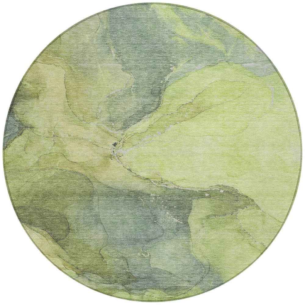 8' Green And Gray Round Abstract Washable Indoor Outdoor Area Rug