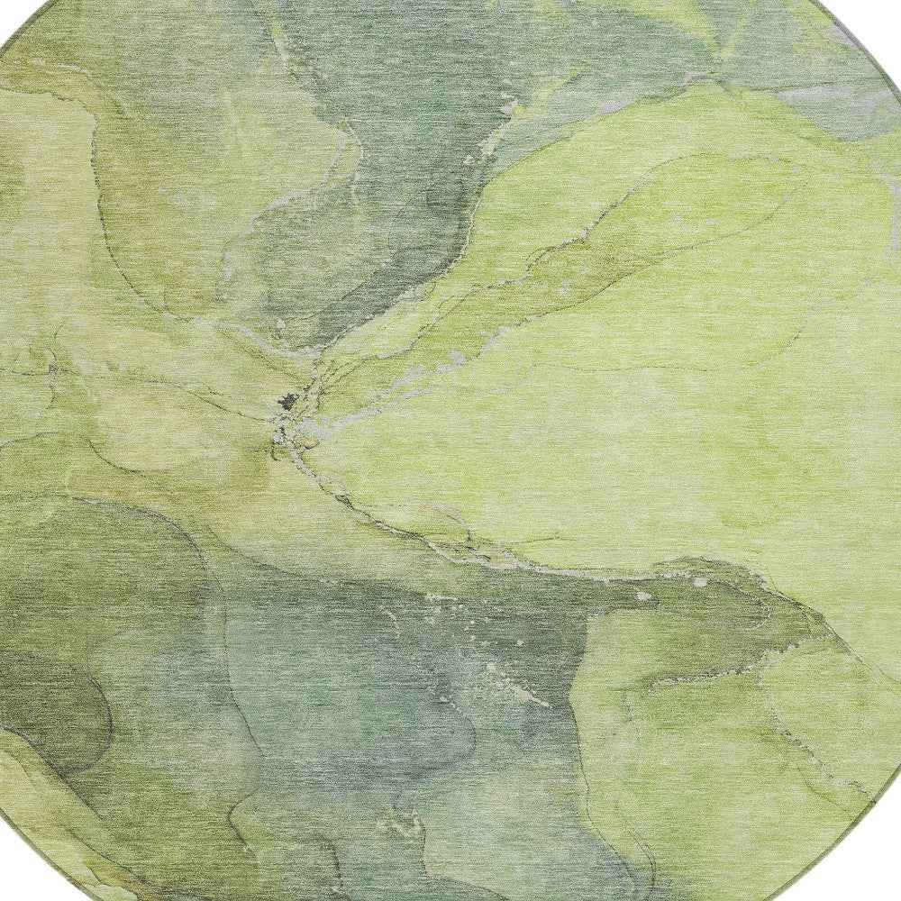 8' Green And Gray Round Abstract Washable Indoor Outdoor Area Rug