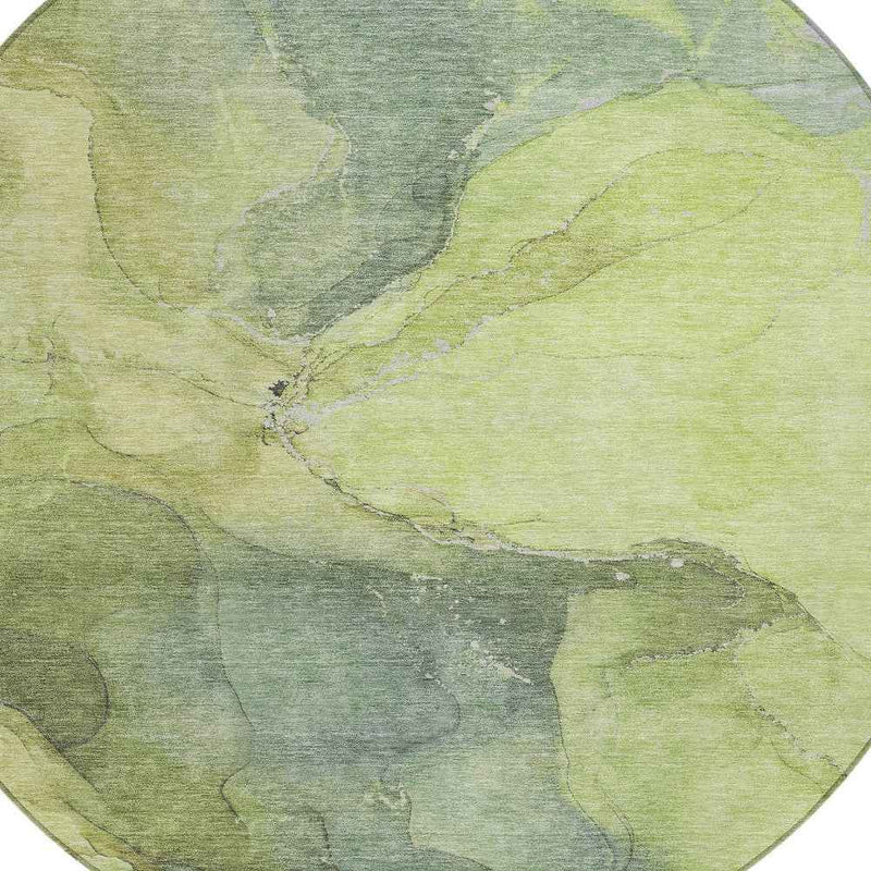 8' Green And Gray Round Abstract Washable Indoor Outdoor Area Rug