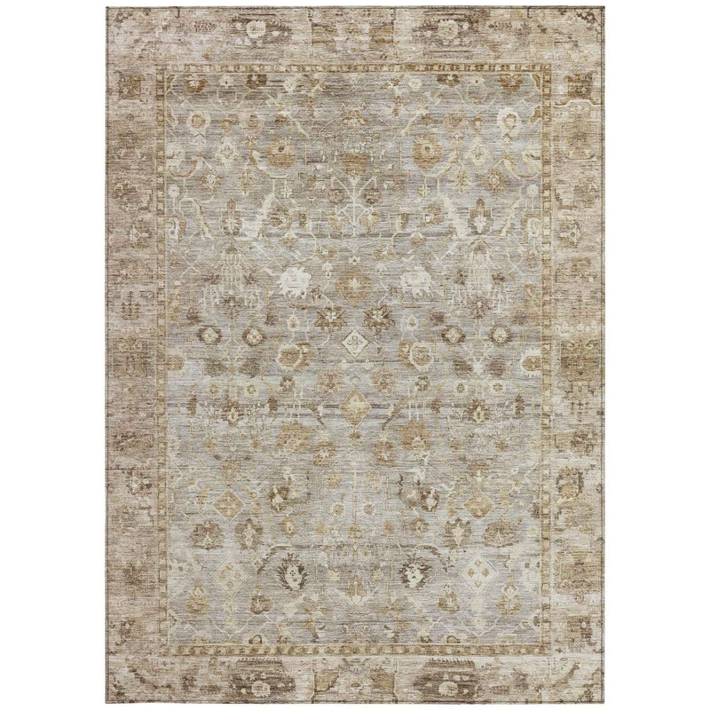 3' X 5' Taupe Brown And Ivory Oriental Washable Indoor Outdoor Area Rug