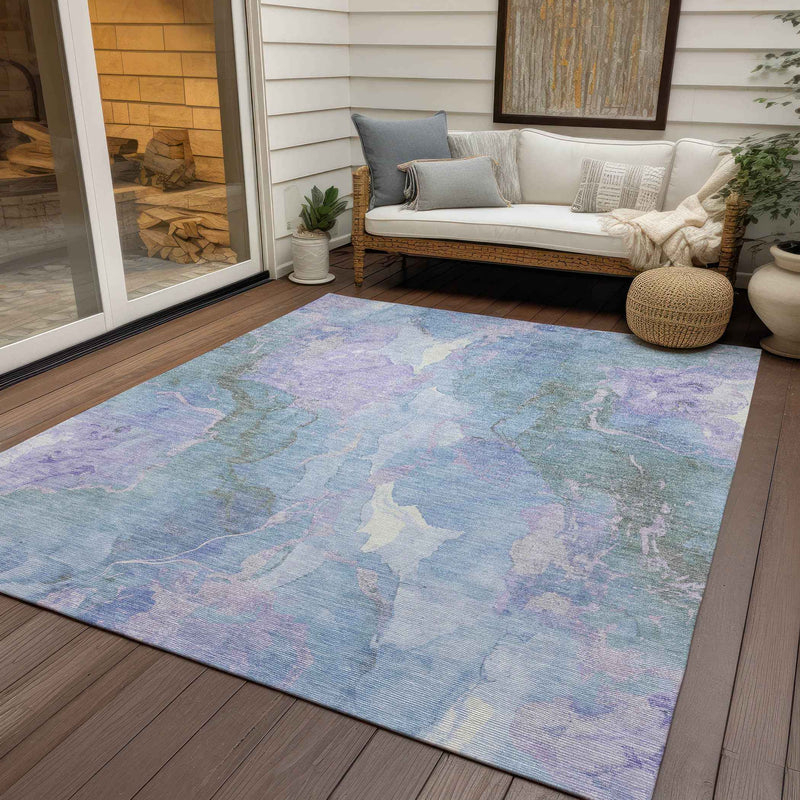 8' X 10' Lavender And Sky Blue Abstract Washable Indoor Outdoor Area Rug