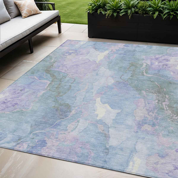 5' X 8' Lavender And Sky Blue Abstract Washable Indoor Outdoor Area Rug