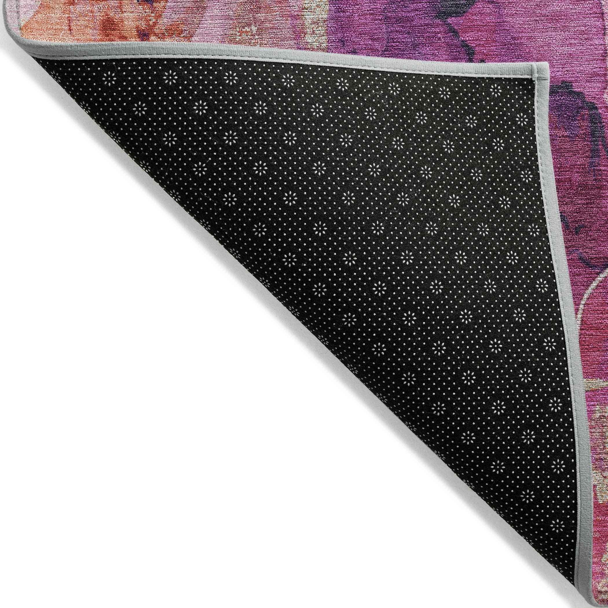 9' X 12' Ruby Red And Purple Abstract Washable Indoor Outdoor Area Rug