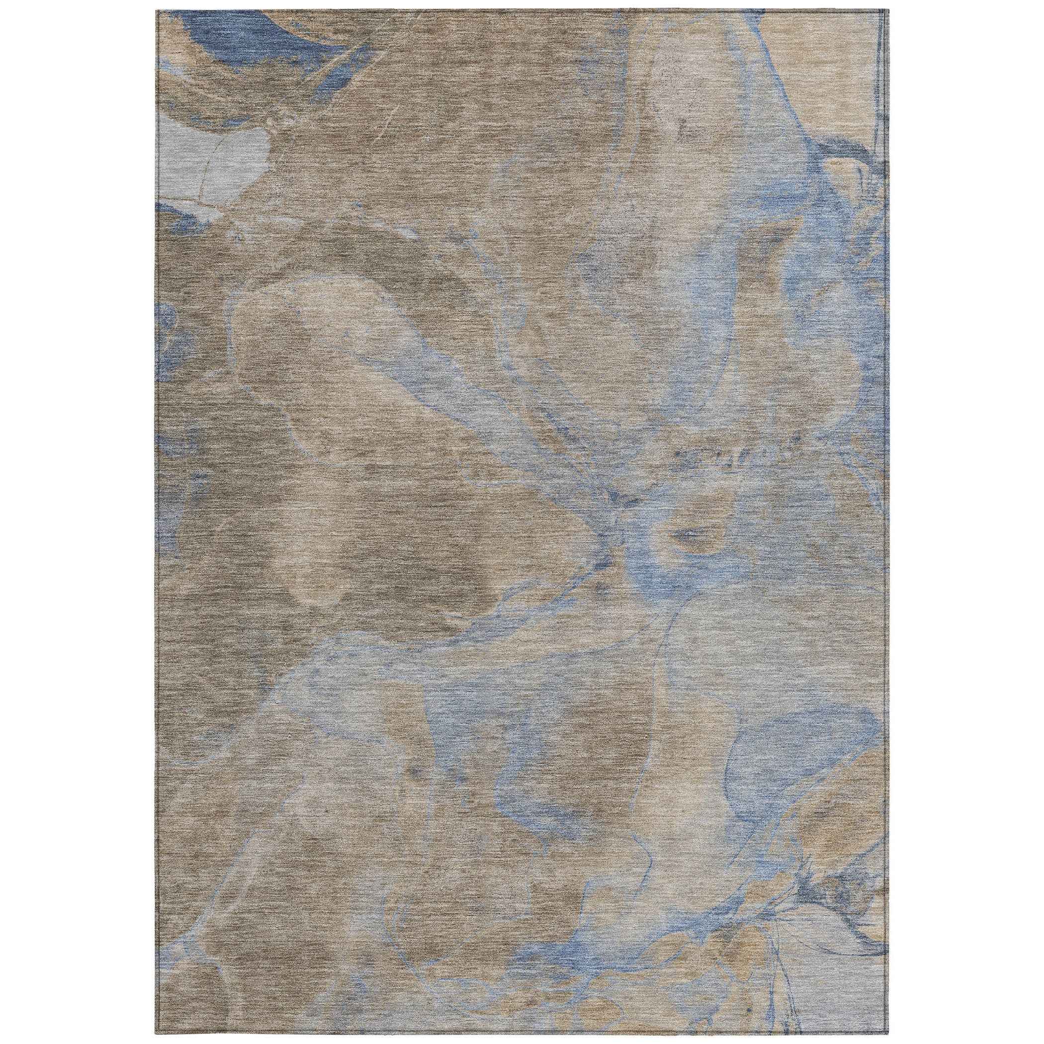 10' X 14' Taupe Beige And Blue Abstract Washable Indoor Outdoor Area Rug