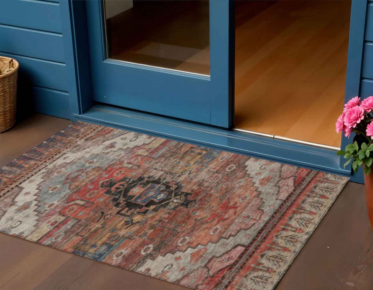 3' X 5' Rust Ivory And Gray Tribal Washable Indoor Outdoor Area Rug