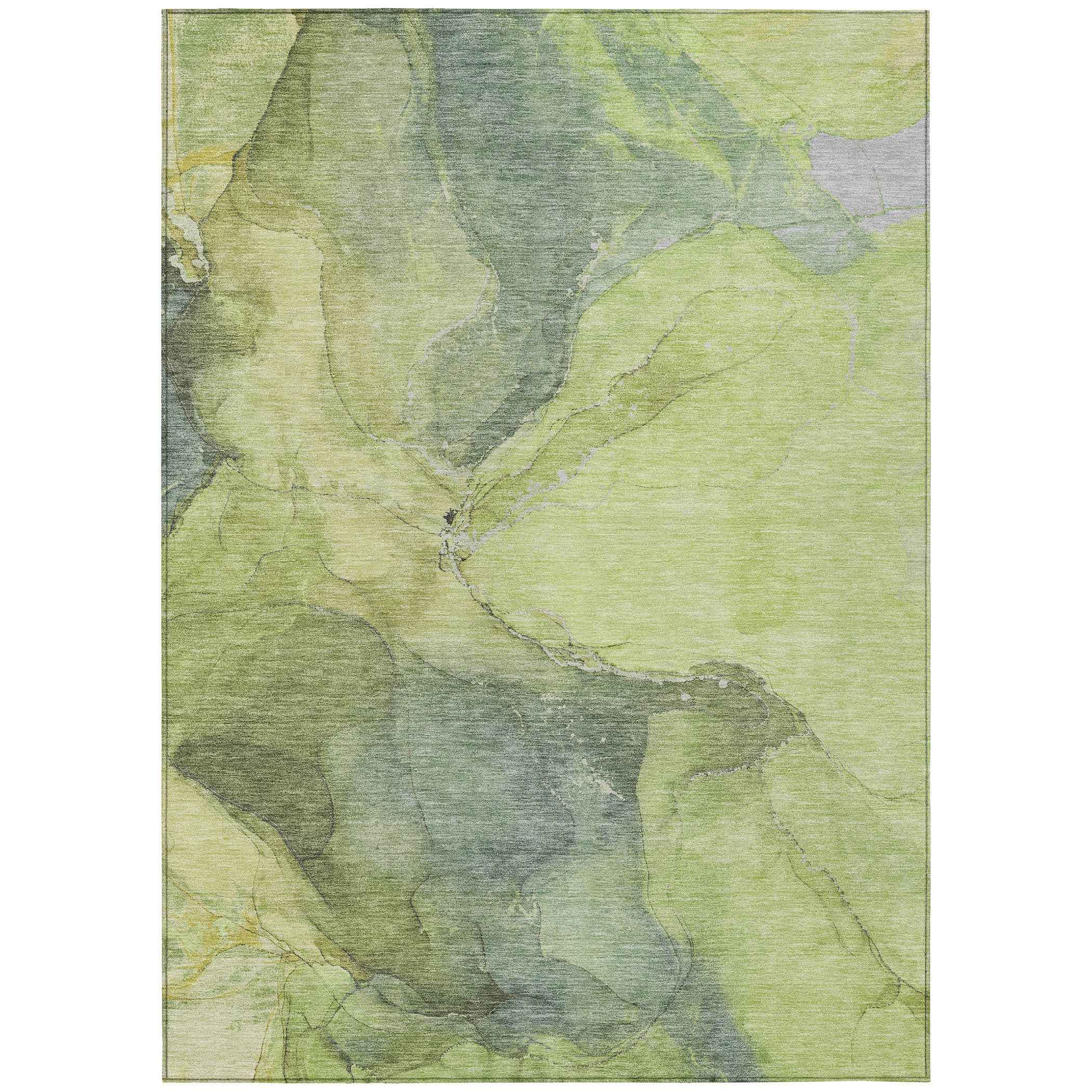 9' X 12' Green And Gray Abstract Washable Indoor Outdoor Area Rug