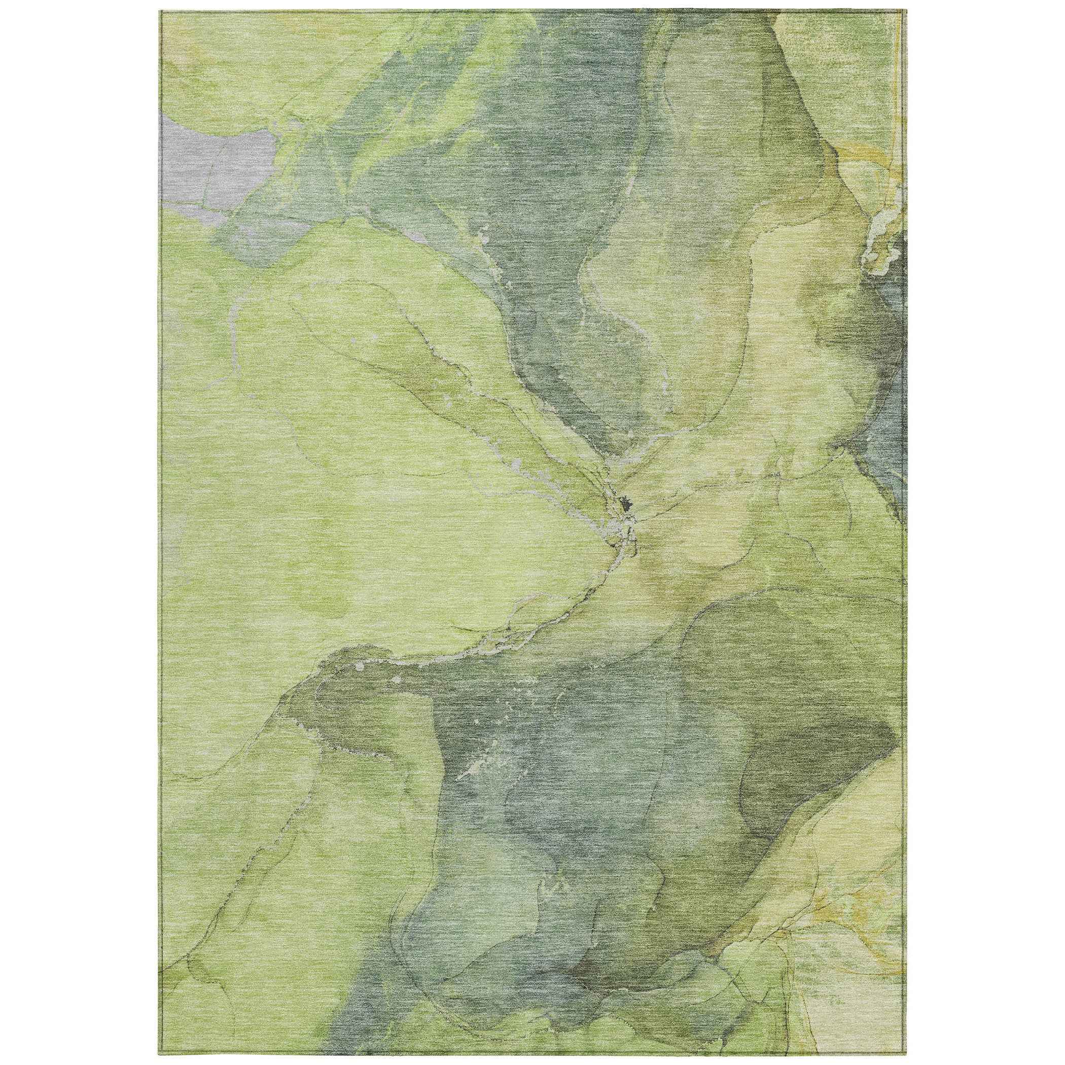 9' X 12' Green And Gray Abstract Washable Indoor Outdoor Area Rug