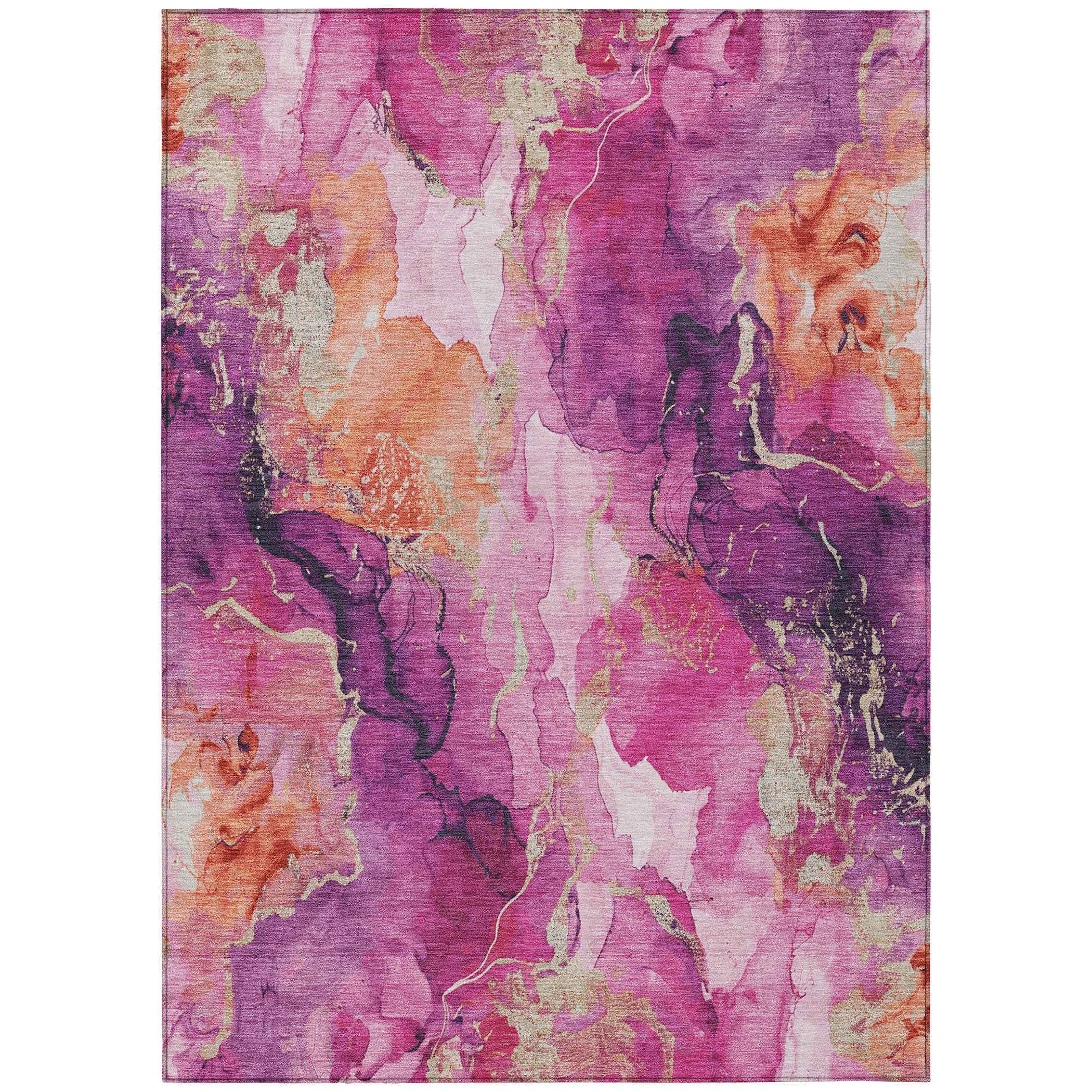 8' X 10' Ruby Red And Purple Abstract Washable Indoor Outdoor Area Rug