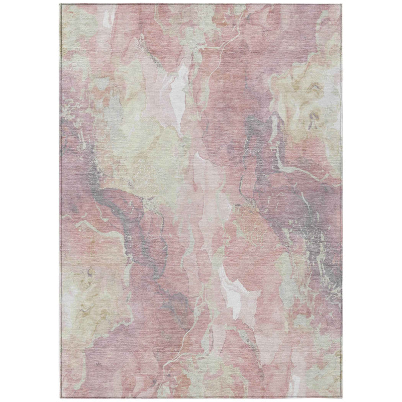 5' X 8' Pink And Beige Abstract Washable Indoor Outdoor Area Rug