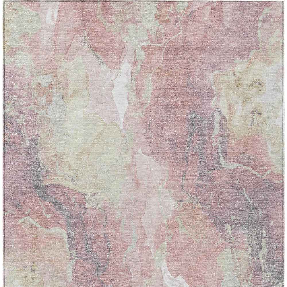 5' X 8' Pink And Beige Abstract Washable Indoor Outdoor Area Rug