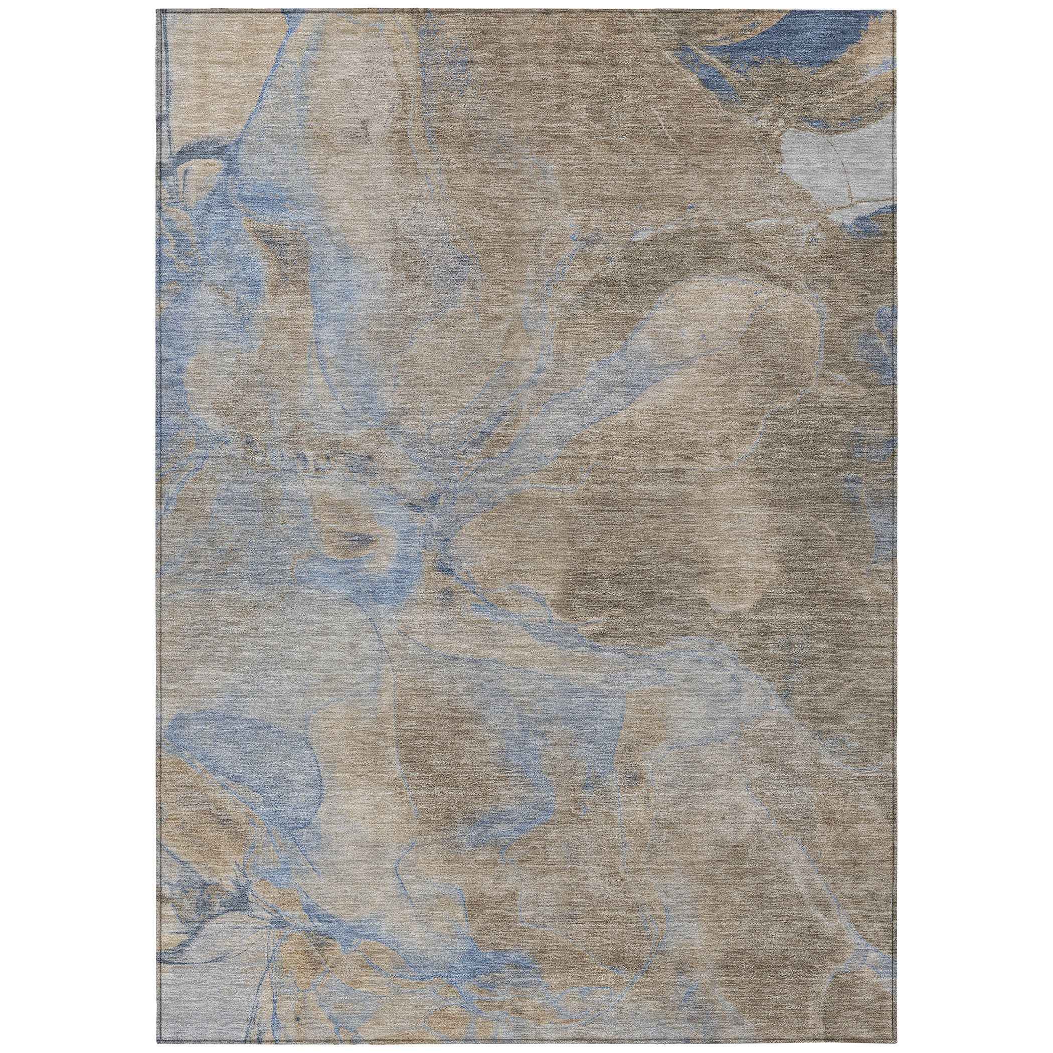 8' X 10' Taupe Beige And Blue Abstract Washable Indoor Outdoor Area Rug