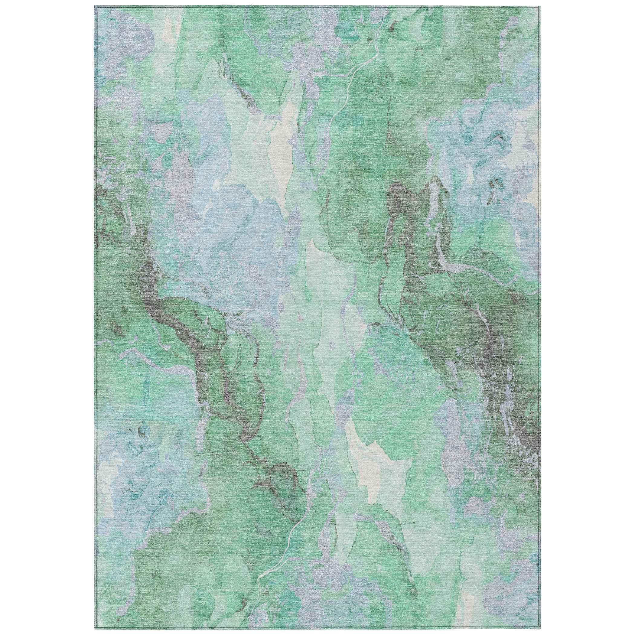 3' X 5' Pale Aqua And Mint Green Abstract Washable Indoor Outdoor Area Rug