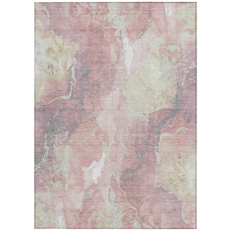 3' X 5' Pink And Beige Abstract Washable Indoor Outdoor Area Rug