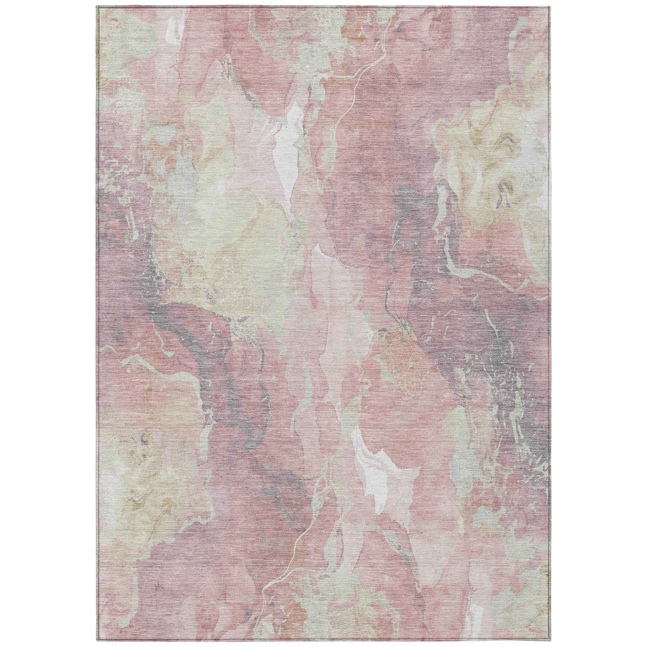 3' X 5' Pink And Beige Abstract Washable Indoor Outdoor Area Rug