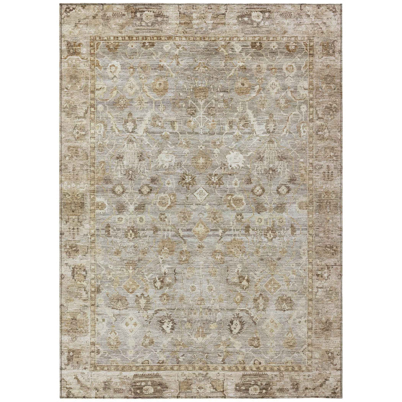 8' X 10' Taupe Brown And Ivory Oriental Washable Indoor Outdoor Area Rug