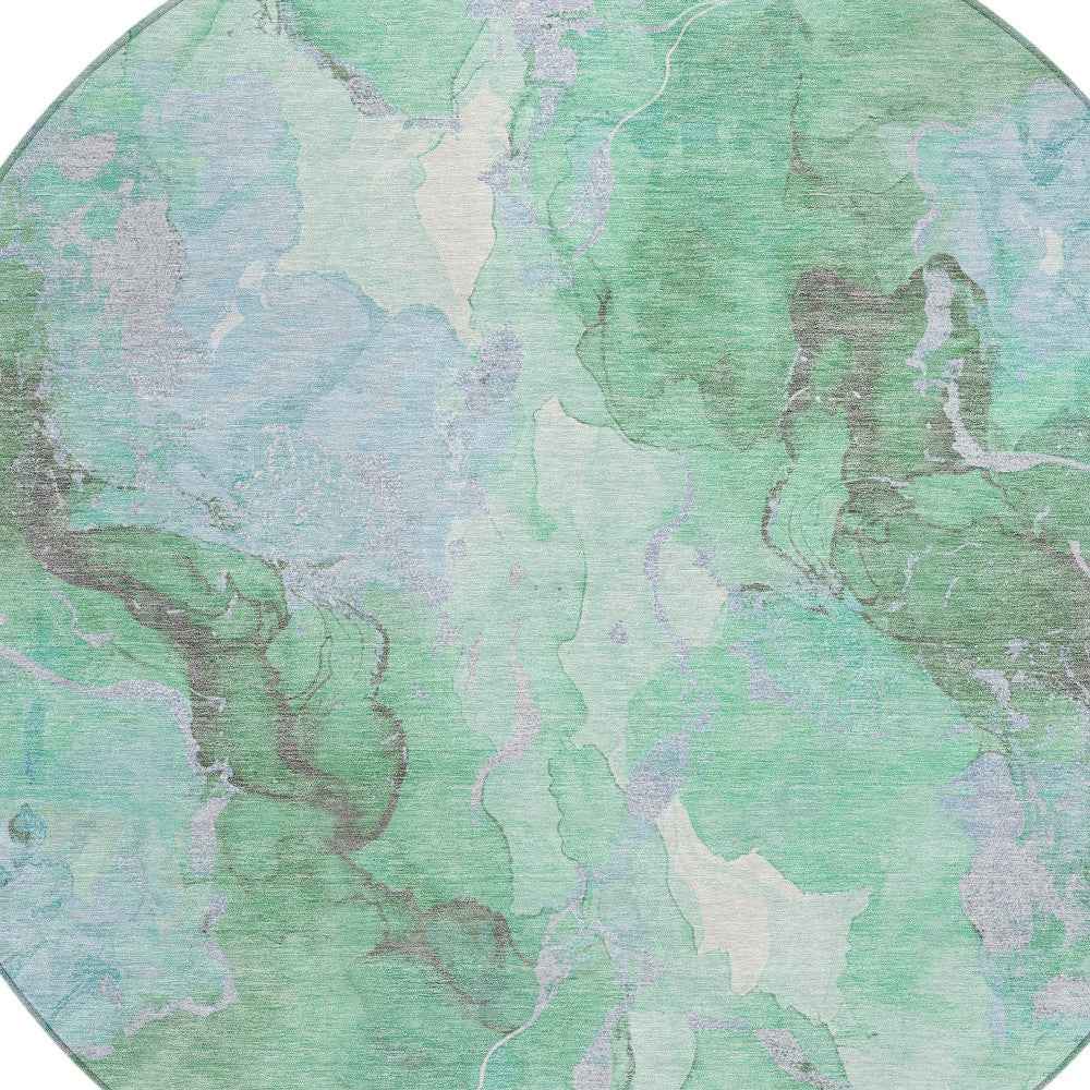 8' Pale Aqua And Mint Green Round Abstract Washable Indoor Outdoor Area Rug