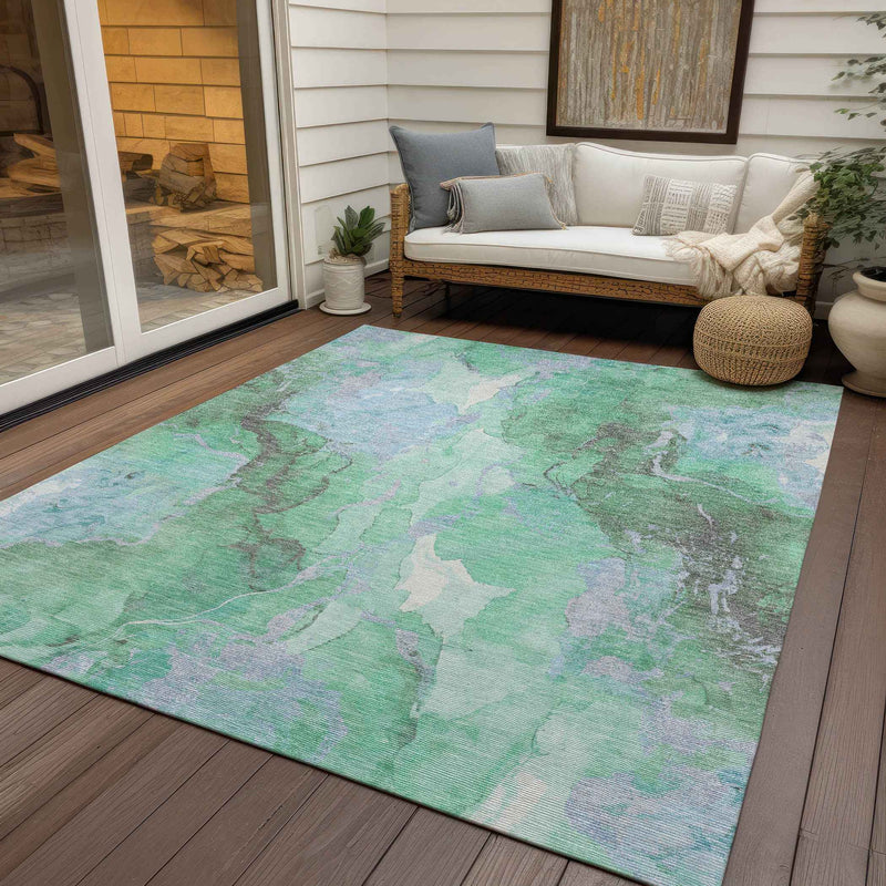 8' X 10' Pale Aqua And Mint Green Abstract Washable Indoor Outdoor Area Rug
