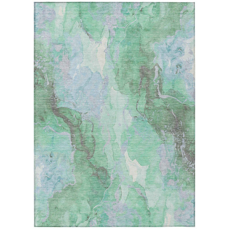 8' X 10' Pale Aqua And Mint Green Abstract Washable Indoor Outdoor Area Rug