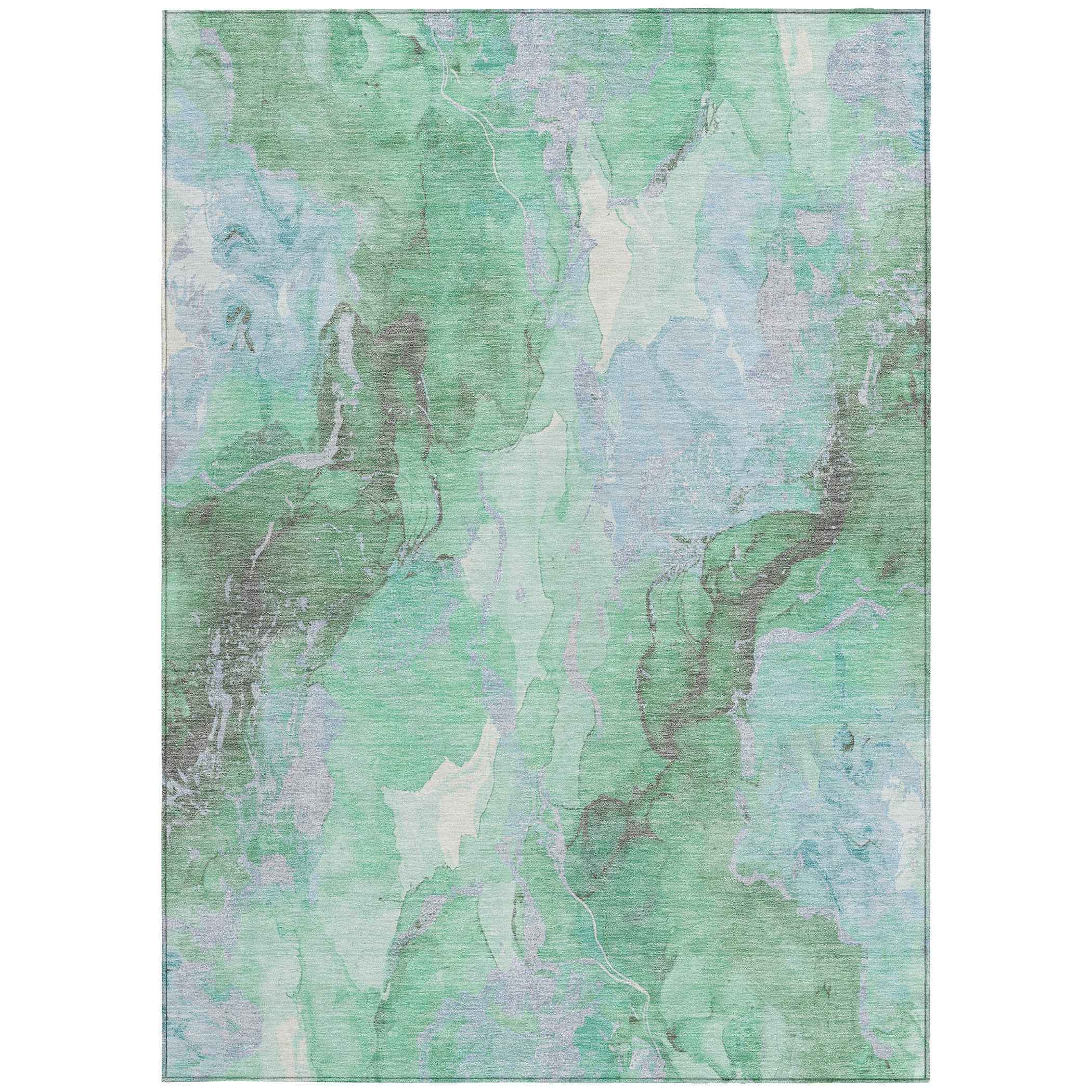 8' X 10' Pale Aqua And Mint Green Abstract Washable Indoor Outdoor Area Rug