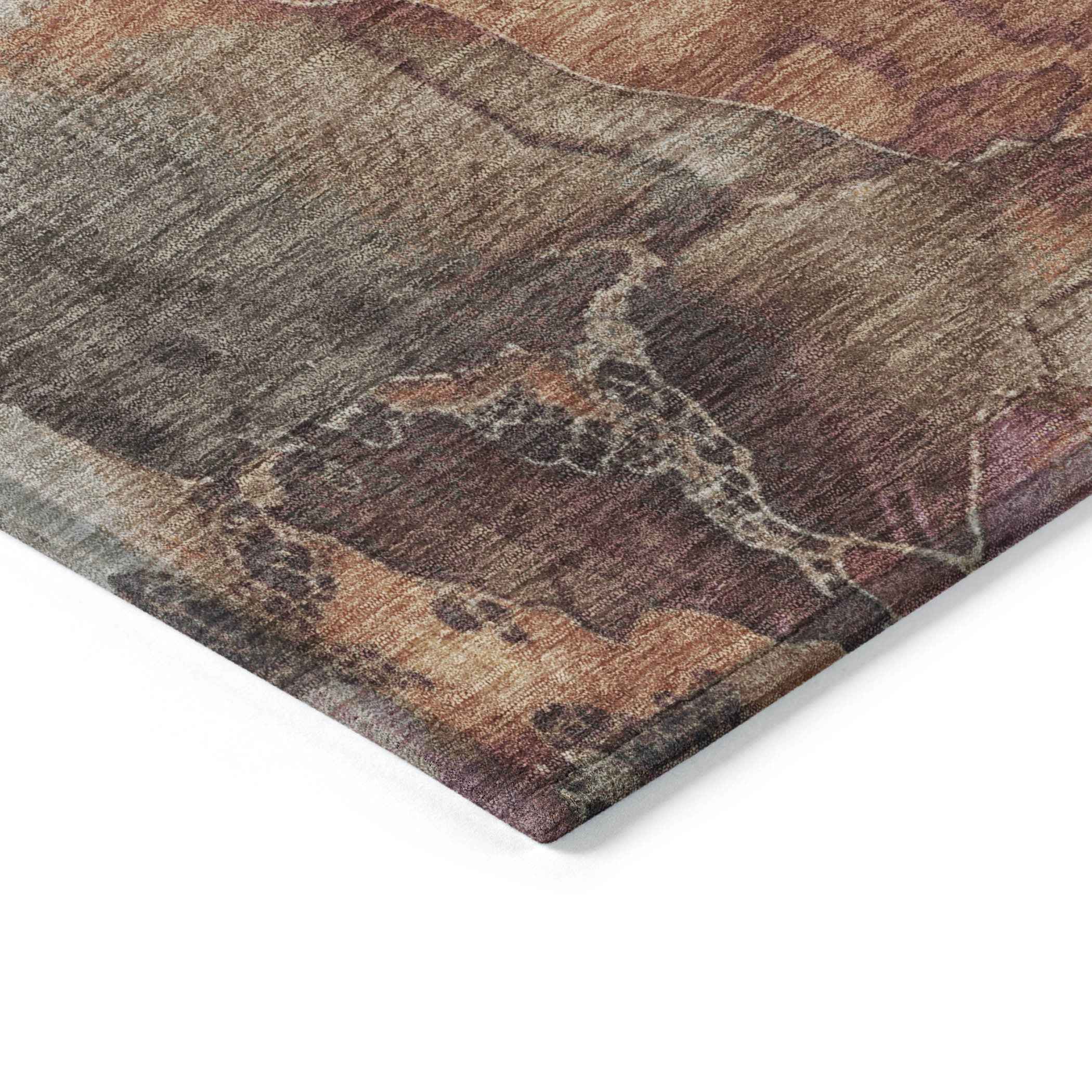 5' X 8' Khaki And Blush Floral Washable Indoor Outdoor Area Rug