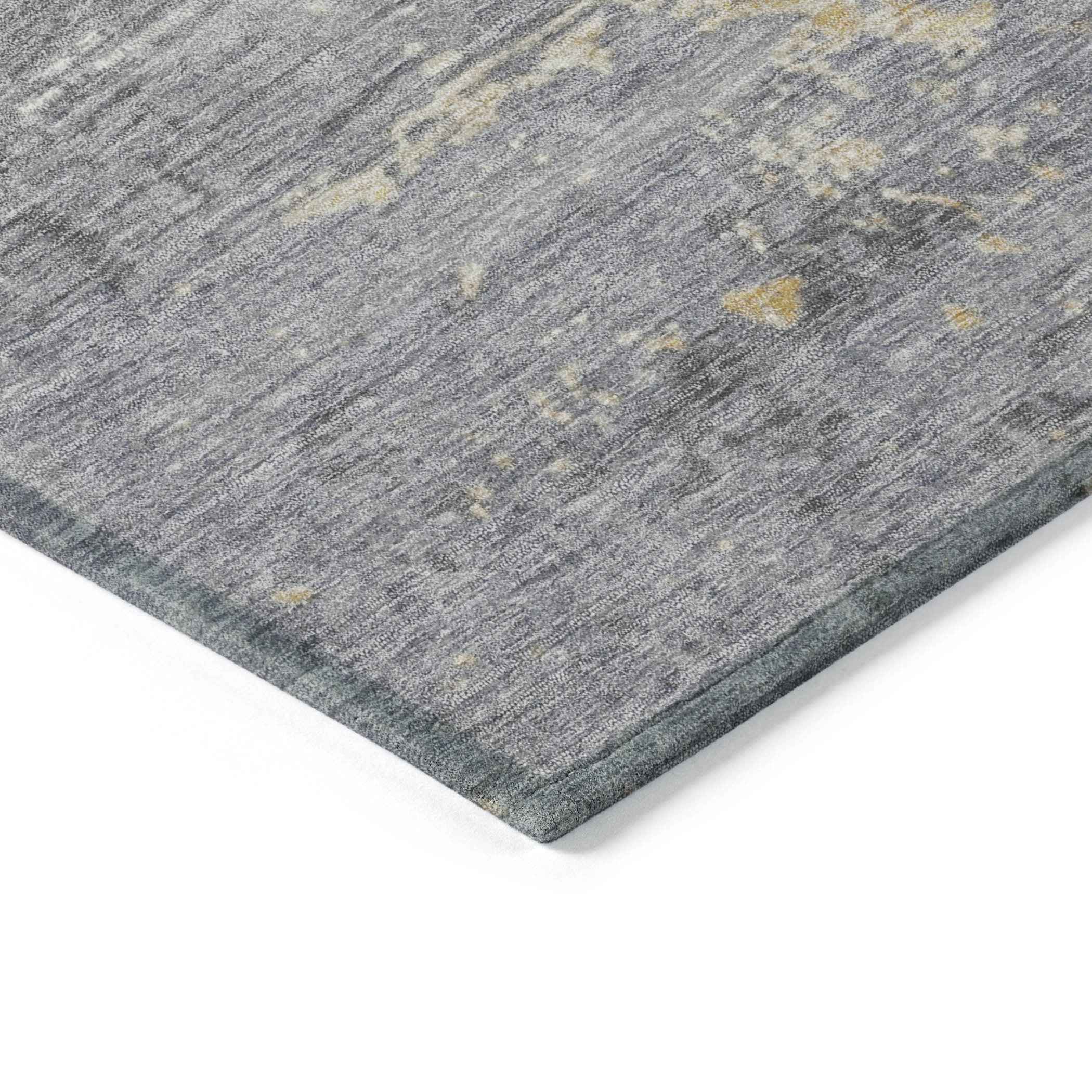 8' Gold Gray And Silver Round Abstract Washable Indoor Outdoor Area Rug