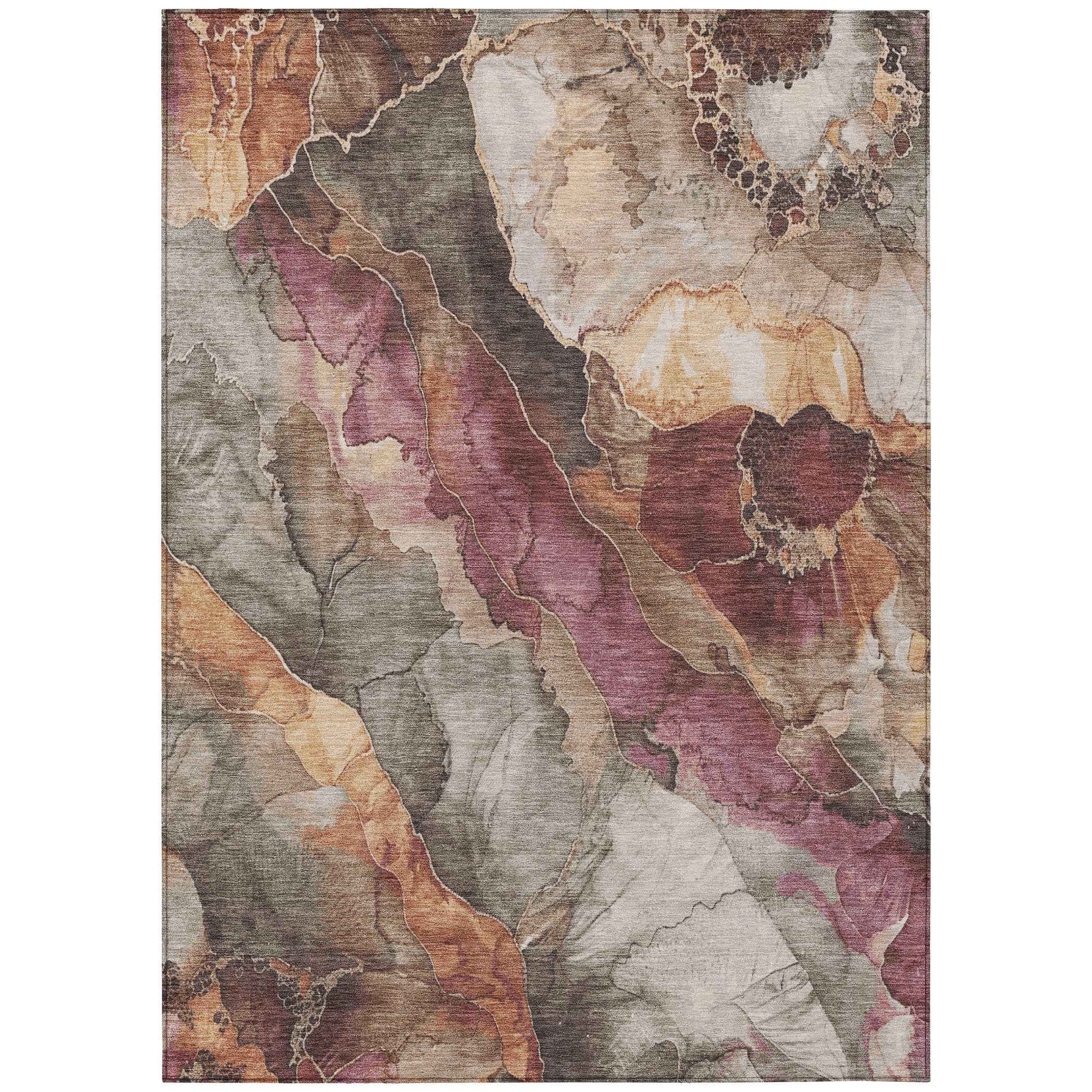 5' X 8' Khaki And Blush Floral Washable Indoor Outdoor Area Rug