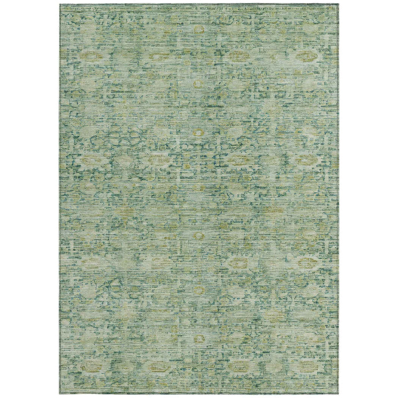 8' X 10' Artichoke Green And Teal Blue Oriental Washable Indoor Outdoor Area Rug