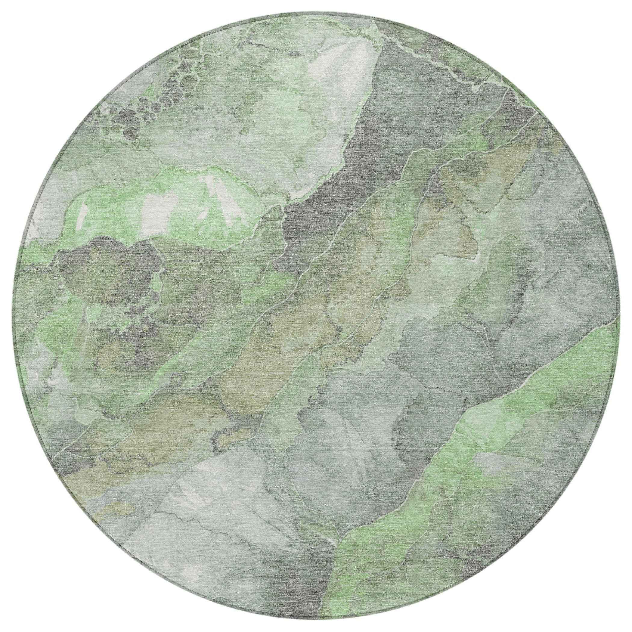 8' Green And Gray Round Floral Washable Indoor Outdoor Area Rug