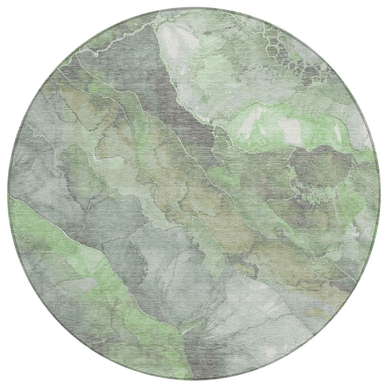 8' Green And Gray Round Floral Washable Indoor Outdoor Area Rug