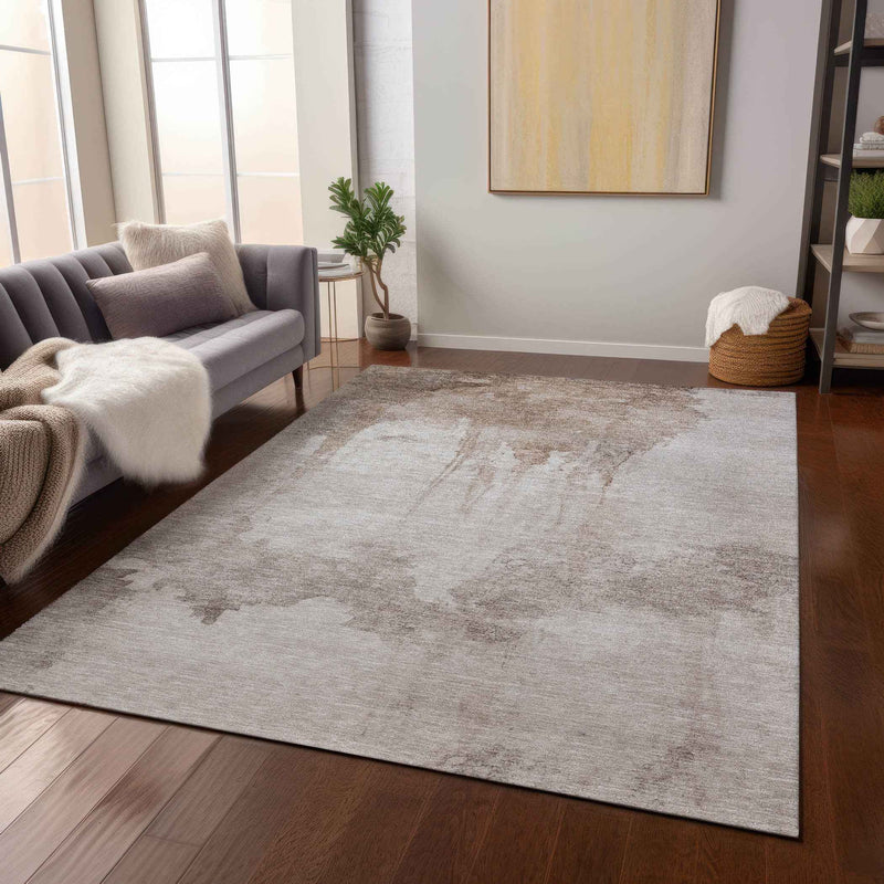 8' X 10' Taupe And Ivory Abstract Washable Indoor Outdoor Area Rug