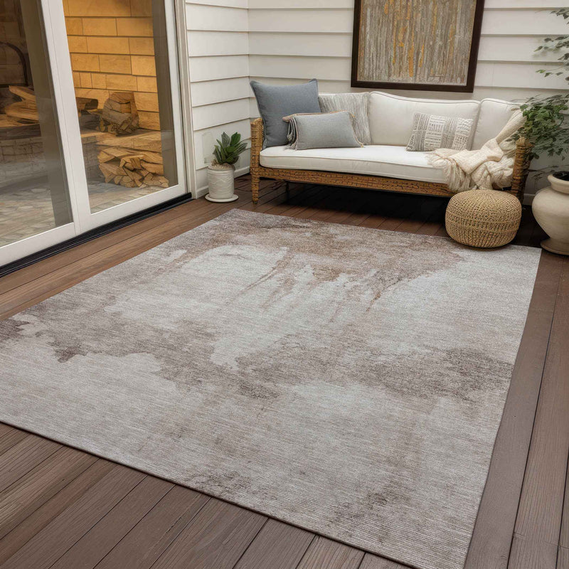 8' X 10' Taupe And Ivory Abstract Washable Indoor Outdoor Area Rug