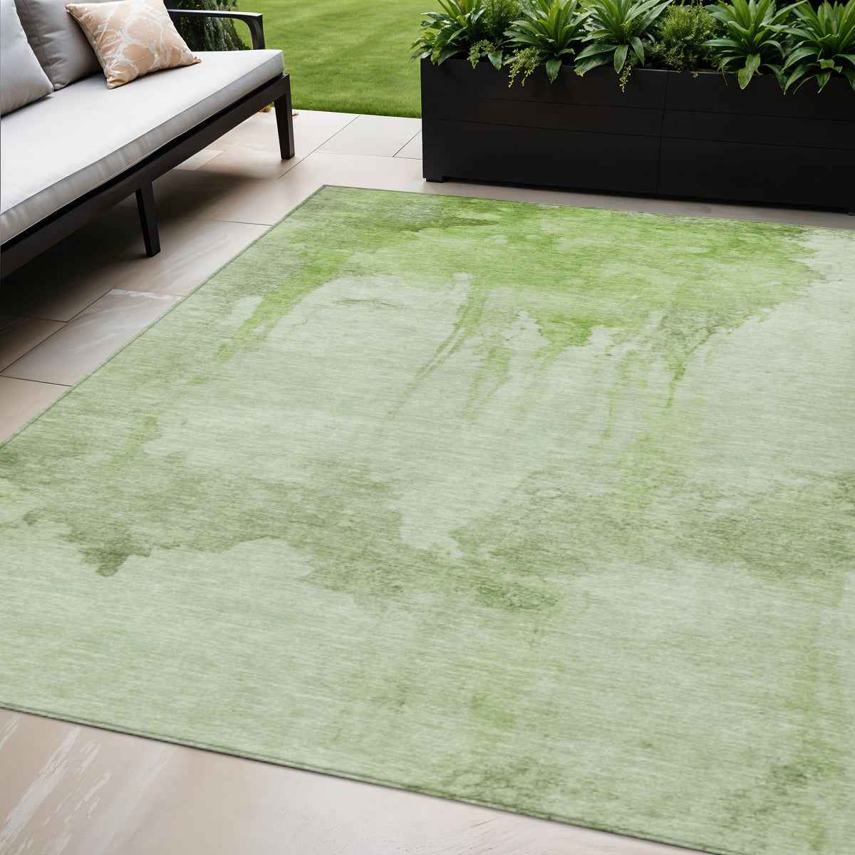 5' X 8' Artichoke Green And Ivory Abstract Washable Indoor Outdoor Area Rug
