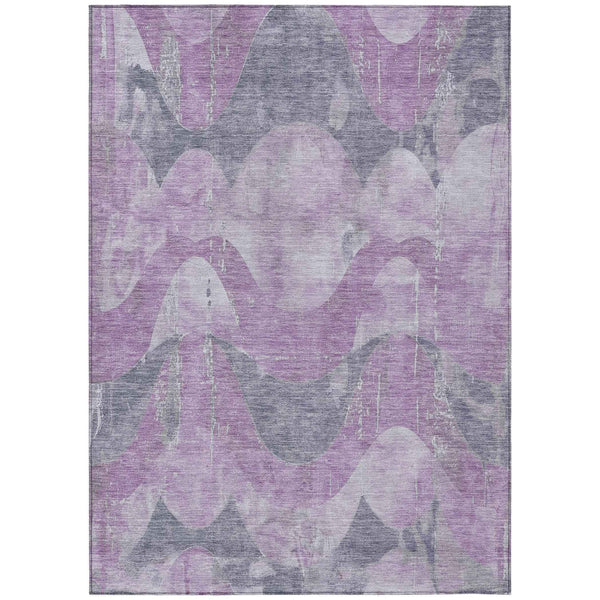 3' X 5' Lavender And Gray Abstract Washable Indoor Outdoor Area Rug