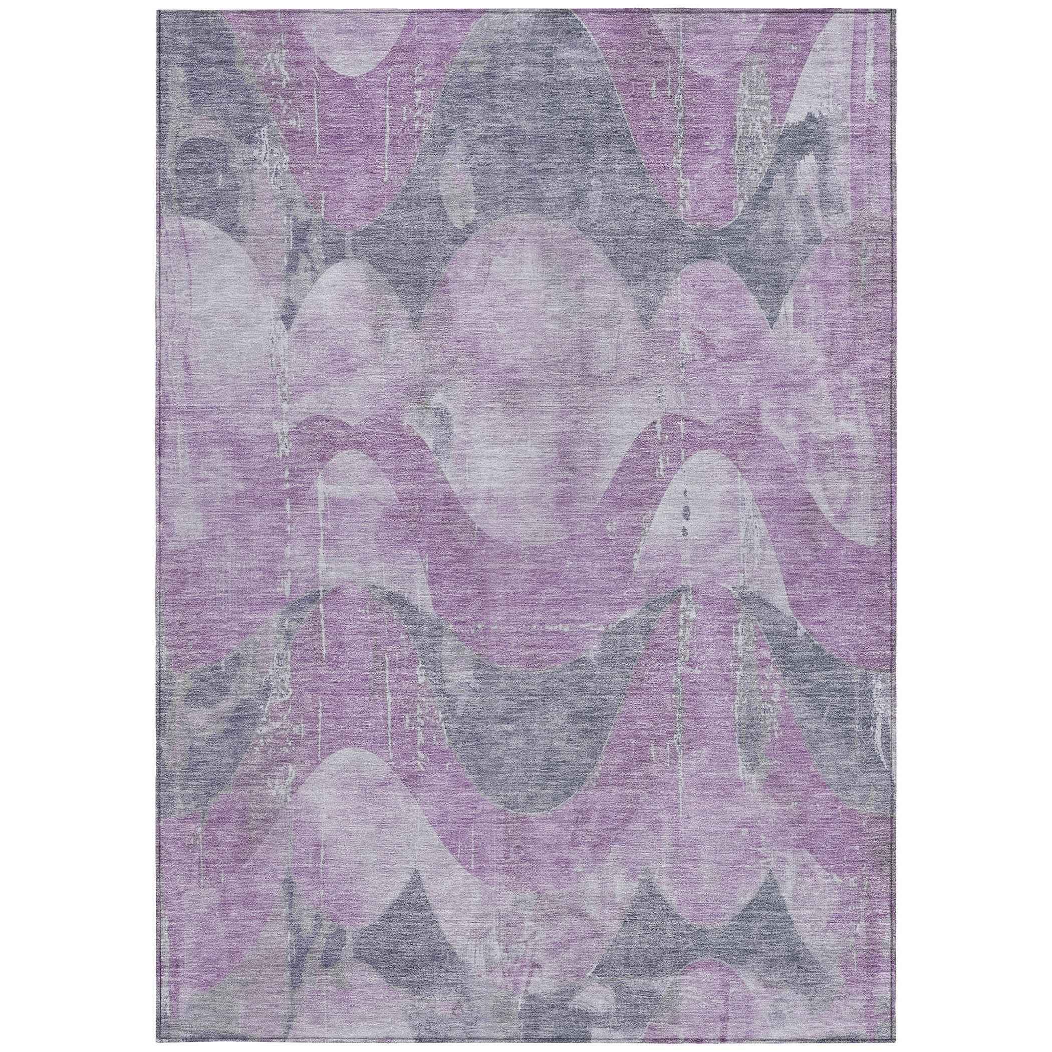 3' X 5' Lavender And Gray Abstract Washable Indoor Outdoor Area Rug