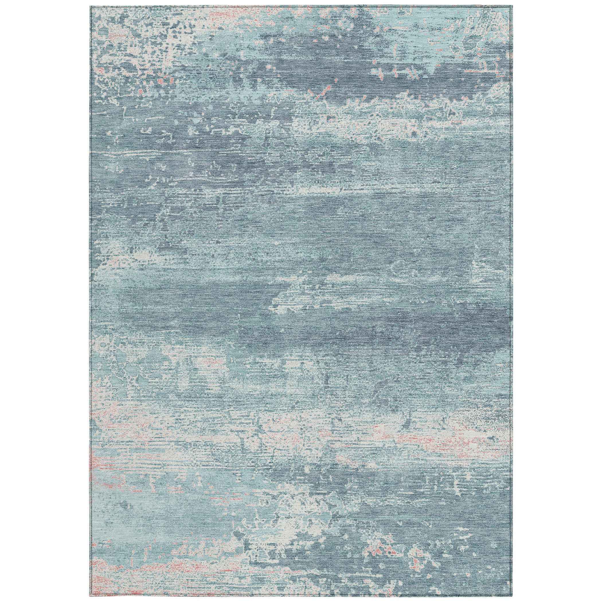 10' X 14' Teal Blue And Ivory Abstract Washable Indoor Outdoor Area Rug
