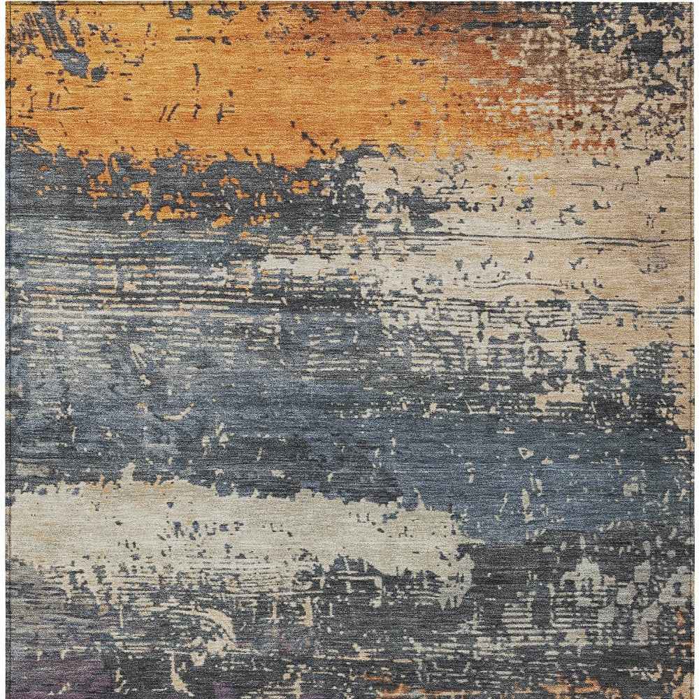 5' X 8' Blue Gray And Orange Abstract Washable Indoor Outdoor Area Rug