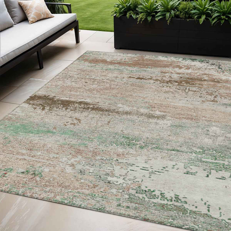 5' X 8' Khaki Beige And Ivory Abstract Washable Indoor Outdoor Area Rug