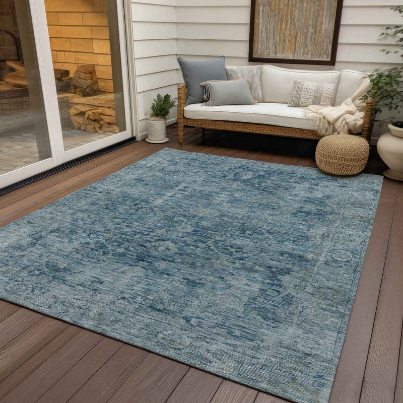 10' X 14' Blue And Gray Abstract Washable Indoor Outdoor Area Rug
