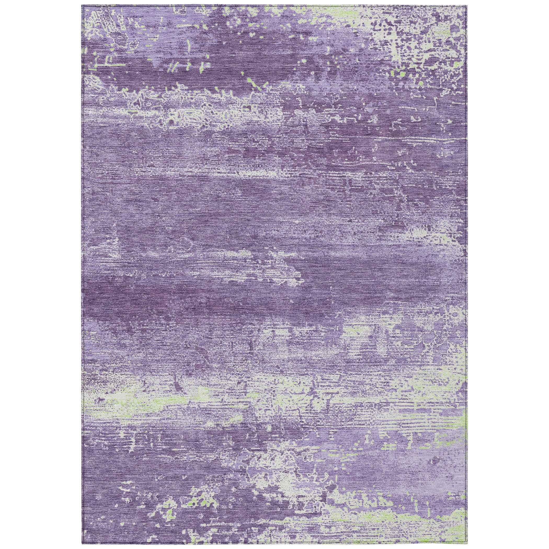 3' X 5' Purple And Ivory Abstract Washable Indoor Outdoor Area Rug