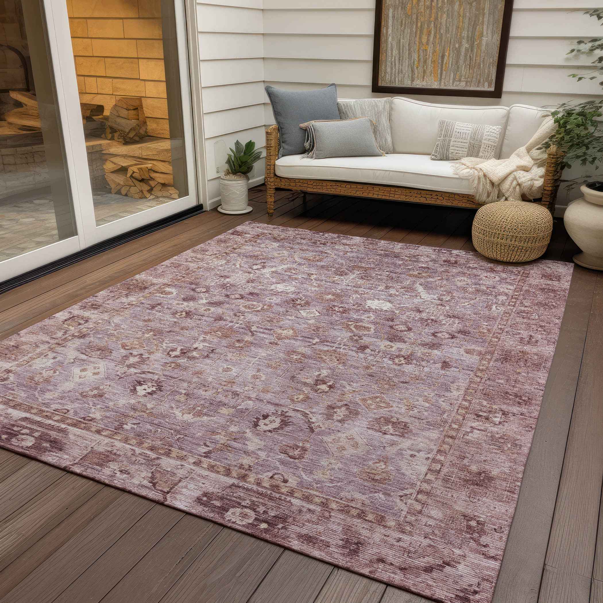 5' X 8' Blush Pink And Ivory Oriental Washable Indoor Outdoor Area Rug