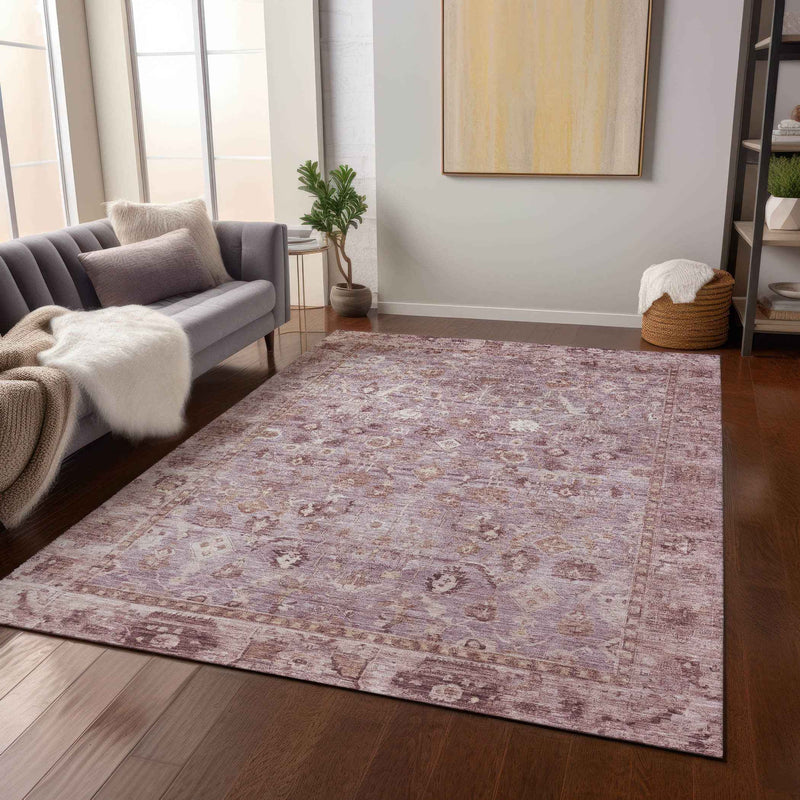 5' X 8' Blush Pink And Ivory Oriental Washable Indoor Outdoor Area Rug