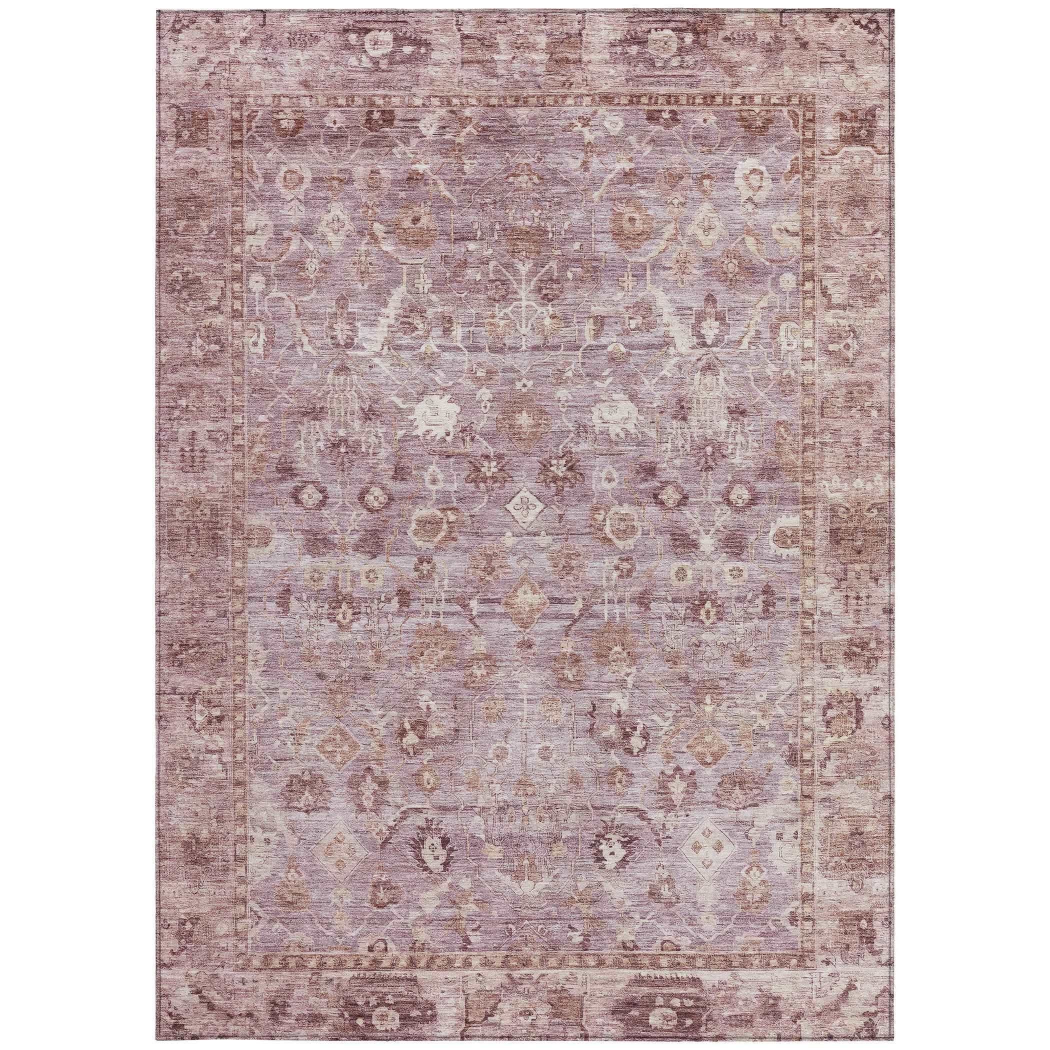 5' X 8' Blush Pink And Ivory Oriental Washable Indoor Outdoor Area Rug