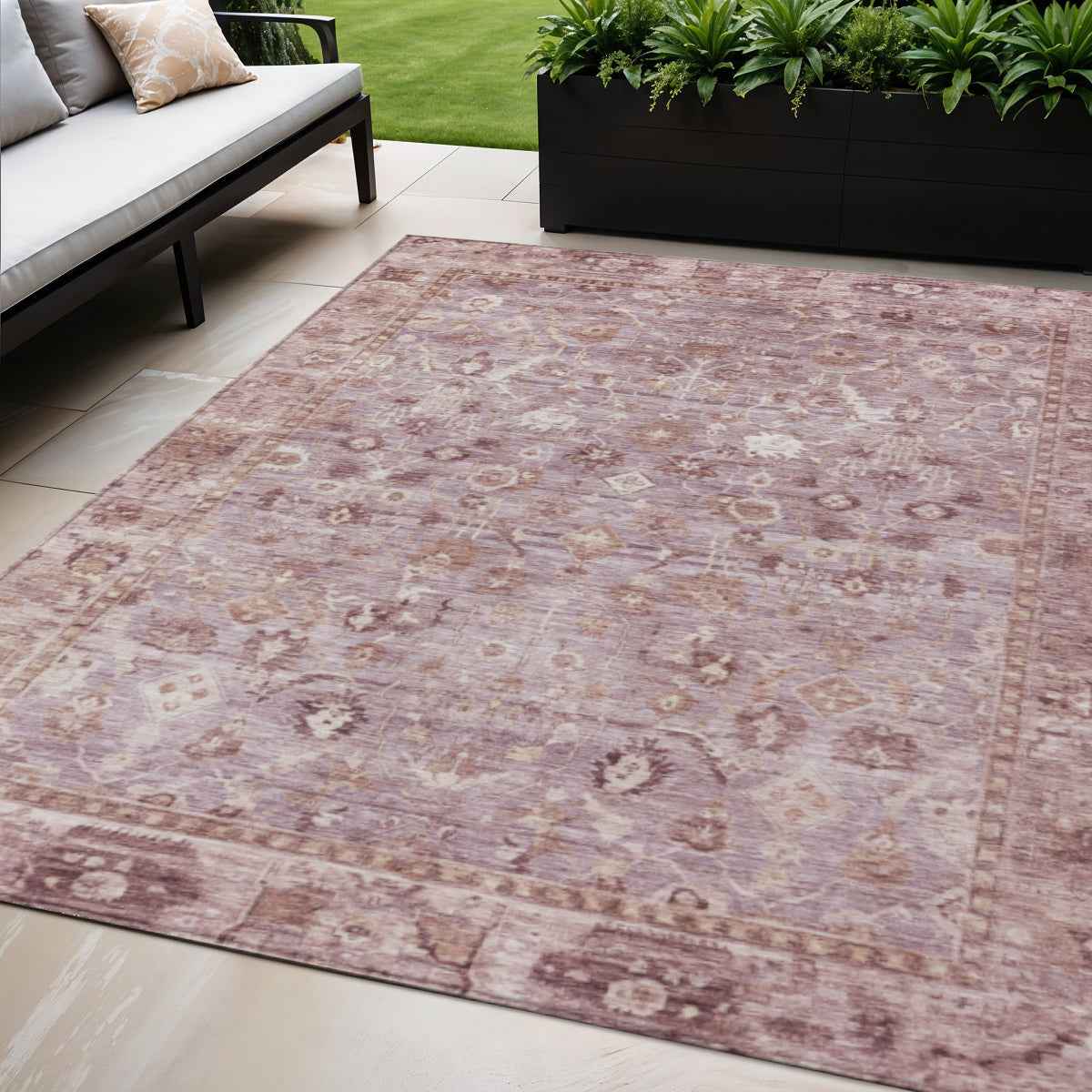 5' X 8' Blush Pink And Ivory Oriental Washable Indoor Outdoor Area Rug