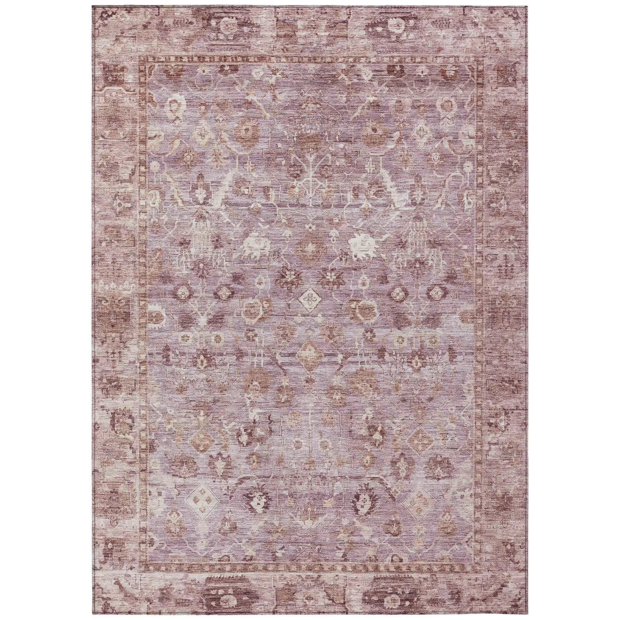 5' X 8' Blush Pink And Ivory Oriental Washable Indoor Outdoor Area Rug