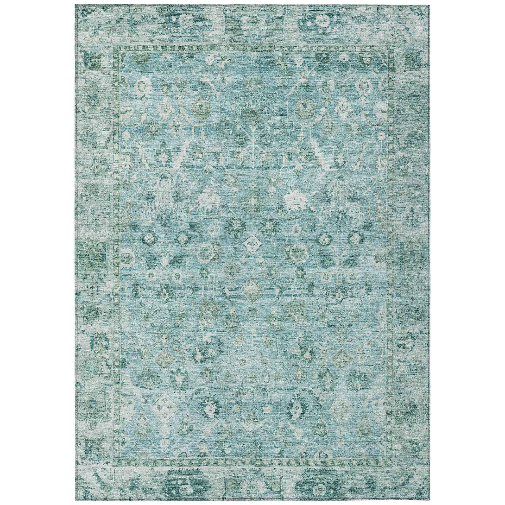 10' X 14' Blue Gray And Ivory Oriental Washable Indoor Outdoor Area Rug